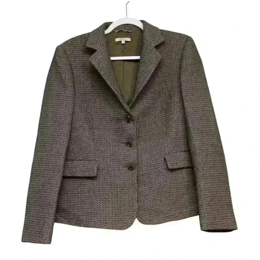 Santorelli Blazer Size 8 Woven Textured Made in Italy Wool Career Classic Tweed